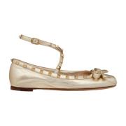 Valentino Garavani Guld Ballerina Flats Elegant Chic Stil Yellow, Dam