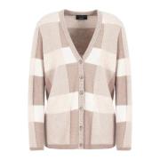 Emporio Armani Rutmönster V-ringad Cardigan Sweaters Beige, Dam