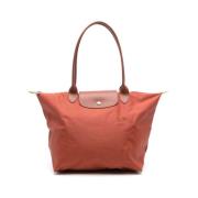 Longchamp Kastanjebrun Broderad Logohandväska Brown, Dam