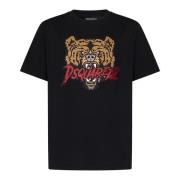 Dsquared2 Svart Grafiskt Tryck T-shirt Cool Fit Black, Herr