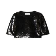 Sportmax Paljett Mesh Crop Top Black, Dam