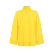 Elisabetta Franchi Cashmere Logo Tröja med Drop Axlar Yellow, Dam