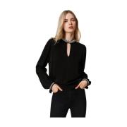 Twinset Svart Broderad Skjorta Black, Dam