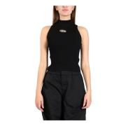 Diesel Räfflad hög hals cropped topp Black, Dam