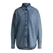 Hugo Boss Denimskjorta med kristalldekorationer Blue, Herr