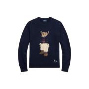 Polo Ralph Lauren Nautisk Jacquard Bomull Björn Tröja Blue, Dam