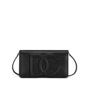 Dolce & Gabbana Svart lädertelefonväska med lock Black, Dam