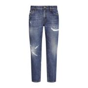 Dolce & Gabbana Blå Distressed Straight-Leg Denim Jeans Blue, Herr