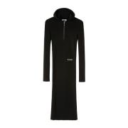 Jil Sander Svart Ribbstickad Huva Midi Klänning Black, Dam