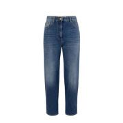 Elisabetta Franchi Högmidjade boyfriend jeans med uppvik Blue, Dam