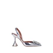 Amina Muaddi Silver Begum Sling Sandal Gray, Dam