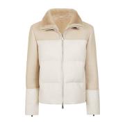 Eleventy Lurex Ull Shearling Bikerjacka Beige, Dam