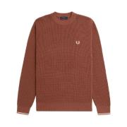 Fred Perry Brun Tröja Honungs Kaka Textur Lagerdel Stycke Brown, Herr