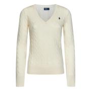 Polo Ralph Lauren Lyxig Ull Cashmere V-Hals Tröja White, Dam