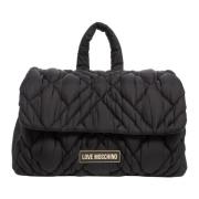 Love Moschino Stilig Puff Ryggsäck med Magnetlås Black, Dam