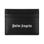 Palm Angels Svart läderkorthållare med logotyp Black, Herr