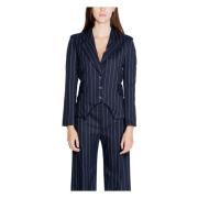 Rinascimento Blå Pinstripe Revers Krage Blazer Blue, Dam