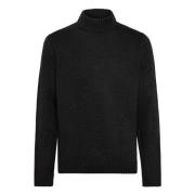 Boggi Milano Merinoull Mock Polo Neck Jumper Black, Herr