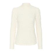 Cream Elegant Texturerad Hög Hals Blus White, Dam