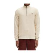 Fred Perry Våffelstickad Half Zip Tröja Beige, Herr