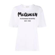 Alexander McQueen Graffiti Logo Crewneck T-shirt White, Dam