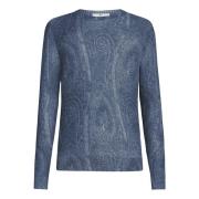 Etro Blå Paisley Silk Cashmere Tröja Blue, Herr