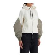 Sacai Kontrastärm Dragkedja Hoodie White, Dam