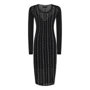 Versace Jeans Couture Svart Midi Klänning med Faux Pärlbroderi Black, ...