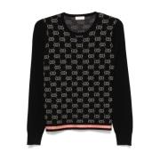 Liu Jo Monogram Jacquard Stripe Sweater Black, Dam