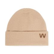 Max Mara Weekend Kashmir Logo-broderad Beanie Mössa Beige, Dam