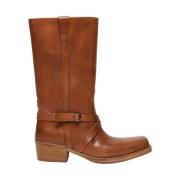 Max Mara Weekend Läder cowboyboots i lantlig stil Brown, Dam