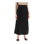 By Malene Birger Satin Flared Midi Kjol Black, Dam