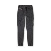 Diesel Svart Slim Stretch Panel Cargo Jeans Gray, Dam