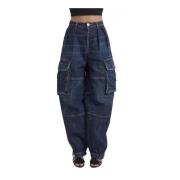 Dsquared2 Hög Midja Cargo Denim Jeans Blå Blue, Dam