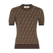 Fendi Brun Jacquard Stickad Crew Neck Tröja Brown, Dam