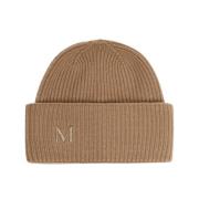 Max Mara Kashmir Ribbstickad Beanie med Monogram Logo Brown, Dam