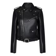 Pinko Svart Läder Bikerjacka Aw24 Black, Dam