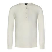 Tom Ford Vit Ribbad Henley T-shirt Beige, Herr