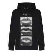 Balmain Svart Lips Print Hoodie Black, Herr