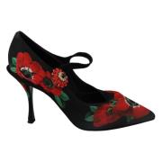 Dolce & Gabbana Svart Röd Blommig Mary Janes Pumps Black, Dam