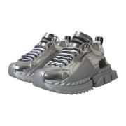 Dolce & Gabbana Silver Metallic Sneakers Super Queen Stil Gray, Dam