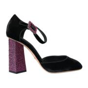 Dolce & Gabbana Kristalldekorerade Velvet Mary Jane Pumps Black, Dam