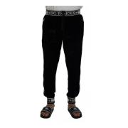 Dolce & Gabbana Svarta Velvet Jogger Byxor Black, Herr