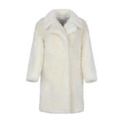 Marella Fluffy Ivory White Afro Coat Beige, Dam