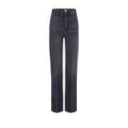 Paige Svart Distress Straight Jeans Black, Dam