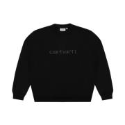 Carhartt Wip Logo Sweatshirts med Ribbade Manschetter och Nederkant Bl...