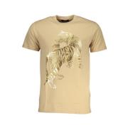 Cavalli Class Beige Bomull T-shirt med Print Logo Beige, Herr