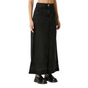 Palm Angels Svart Denim Maxi Kjol med Hög Midja Black, Dam