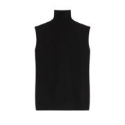 Sportmax Svart Ärmlös Ull Turtleneck Tröja Black, Dam