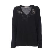 Ermanno Scervino Broderad tröja med spetsdetaljer Black, Dam